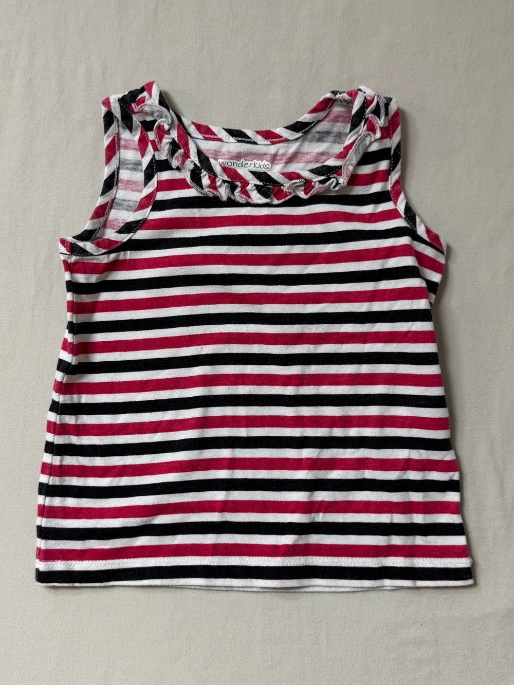 Striped Tank Top Girl’s 3T Pink Sleeveless Summer Shirt Ruffle Pink Black White